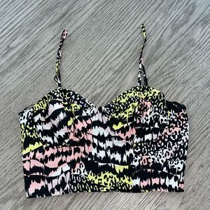 NWT Urban Outfitters Black, Pink & Yellow Animal Print Crop Top